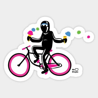 Cute ninja on a pink biking losing the ice cream! Sticker